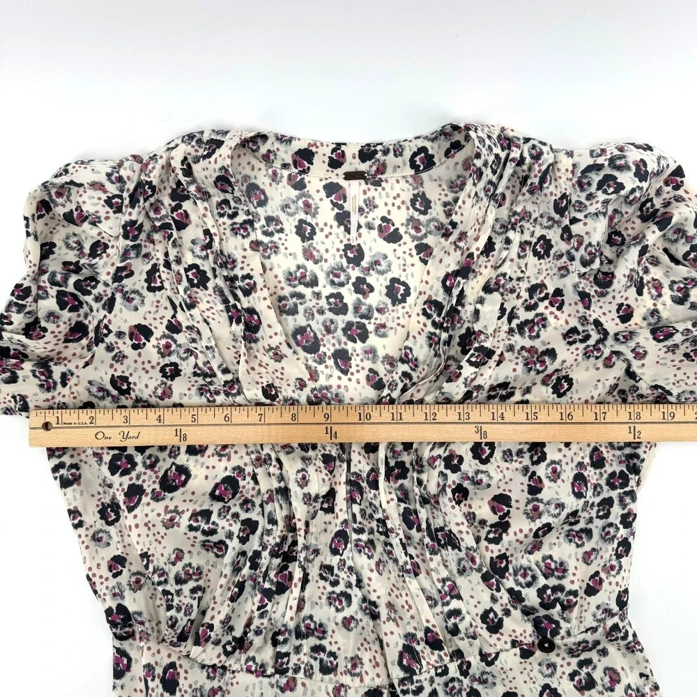Free People Blouse Womens Small Cream Leopard Wrap Top Office